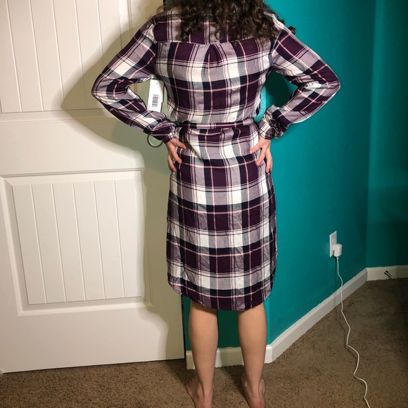 NWT Purple Plaid Long Sleeve Dress - Picture 6 of 6